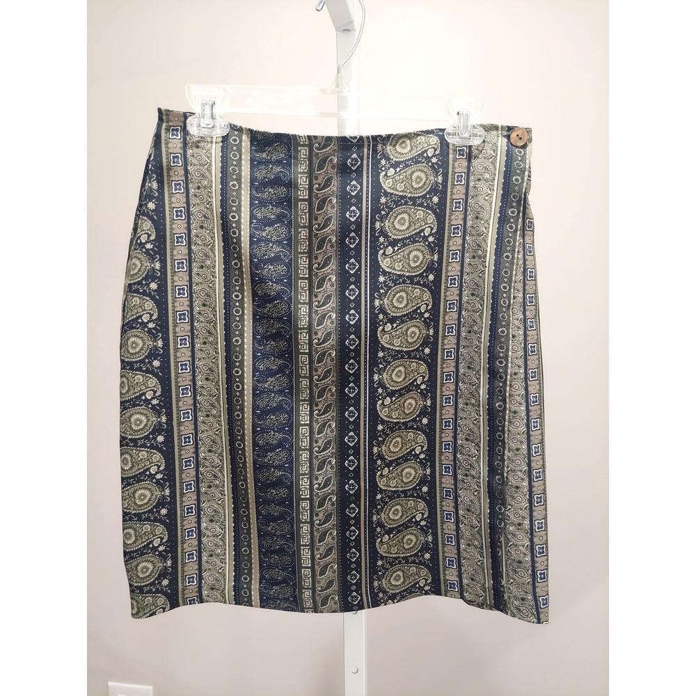 Studio C Olive Green Paisley Skirt Size 12 90s Bohemian Earthy y2K office